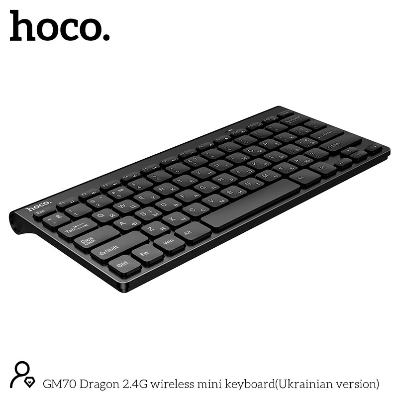 Клавиатура HOCO Dragon 2.4G wireless mini keyboard GM70 (Ukrainian version) |78 Keys| black (6942007678957) Черный на картинке №8
