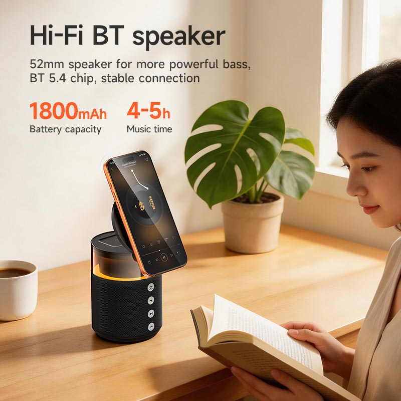 Зарядка Qi HOCO Sunset BT Speaker with 3 in 1 wireless charger DWQ05 |BT5.4, TWS, 15 W Max| black (6942007678001) Черный на картинке №14