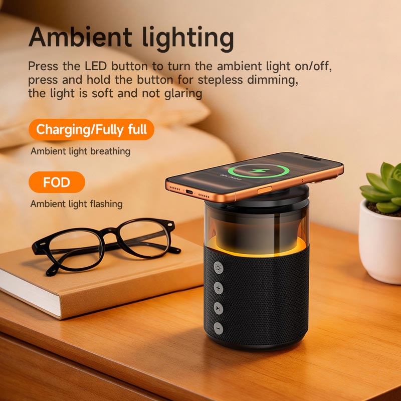 Зарядка Qi HOCO Sunset BT Speaker with 3 in 1 wireless charger DWQ05 |BT5.4, TWS, 15 W Max| black (6942007678001) Черный на картинке №16