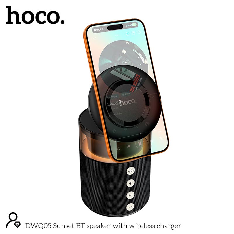 Зарядка Qi HOCO Sunset BT Speaker with 3 in 1 wireless charger DWQ05 |BT5.4, TWS, 15 W Max| black (6942007678001) Черный на картинке №4