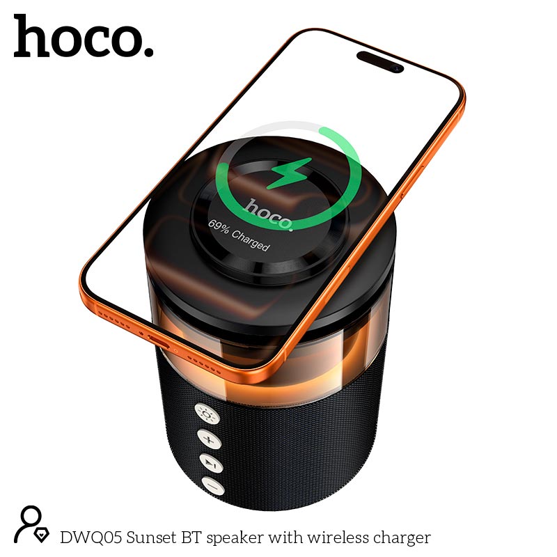 Зарядка Qi HOCO Sunset BT Speaker with 3 in 1 wireless charger DWQ05 |BT5.4, TWS, 15 W Max| black (6942007678001) Черный на картинке №5