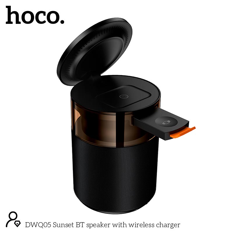 Зарядка Qi HOCO Sunset BT Speaker with 3 in 1 wireless charger DWQ05 |BT5.4, TWS, 15 W Max| black (6942007678001) Черный на картинке №7