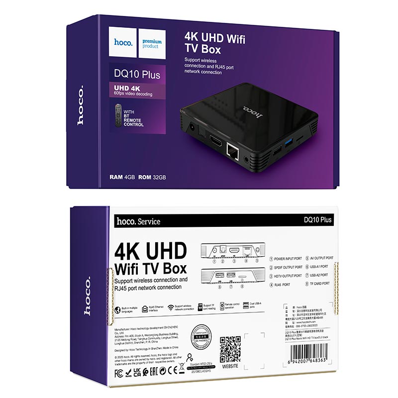 Android TV приставка HOCO Navio WiFi HD TV box DQ10 Plus |4GB+32GB,CortexTM-A53, WiFi 2.4g/5g, 4K/60FPS| black (6942007648363) Черный на картинке №9