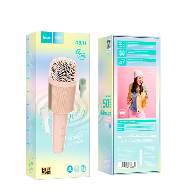 Караоке мікрофон HOCO Singing karaoke microphone DBK1 |BT5.0, AUX, TWS, 5W, 6h| white (6931474789327) Білий на малюнкі №3