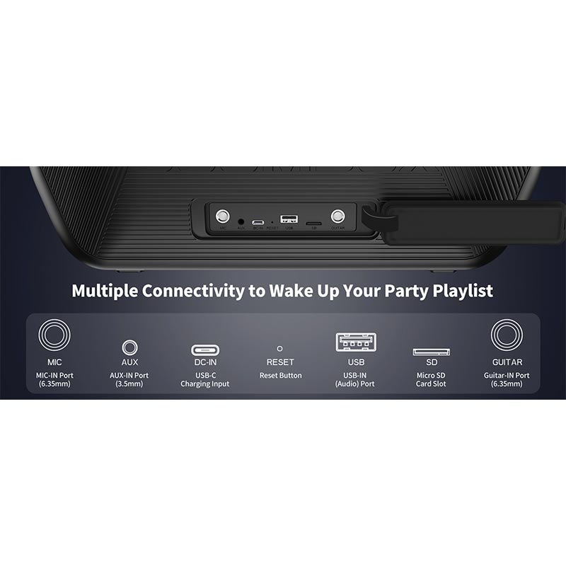 Акустика Monster Musicbox Go (with 2 microphones) M176 (MS22132) IPX5 |BT5.3, 80W, USB/AUX/TF, 2.5-4.5h| black (129796-05) Черный на картинке №12