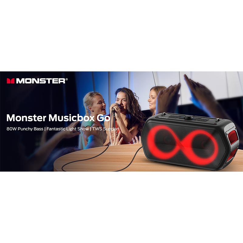 Акустика Monster Musicbox Go (with 2 microphones) M176 (MS22132) IPX5 |BT5.3, 80W, USB/AUX/TF, 2.5-4.5h| black (129796-05) Черный на картинке №7