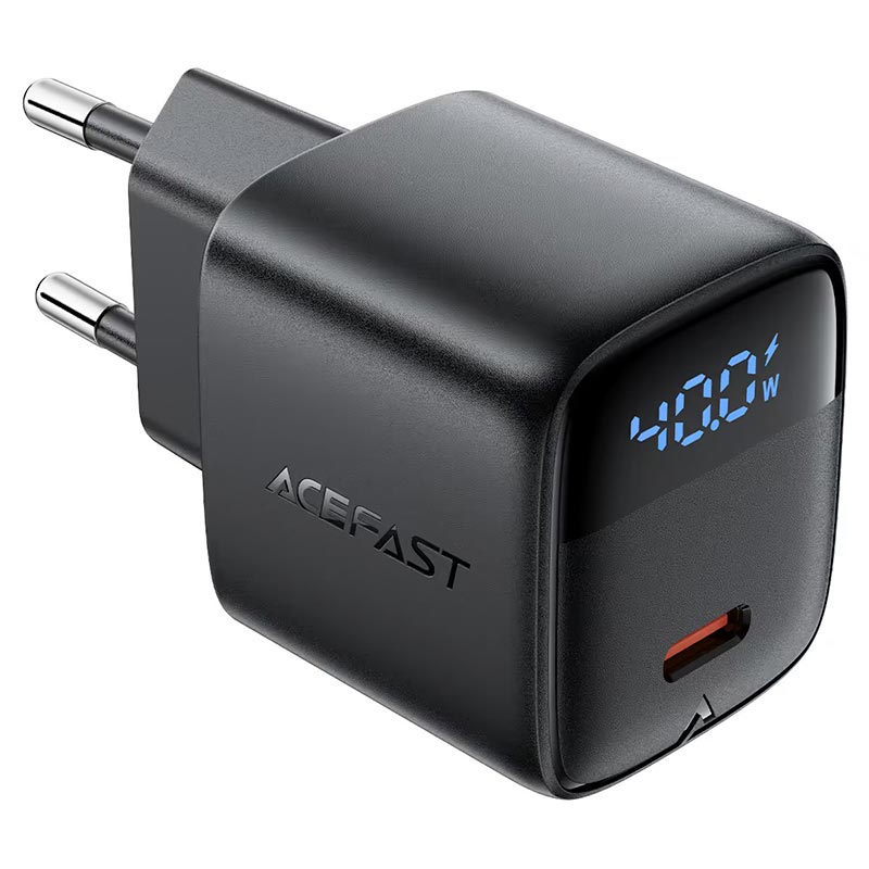 Адаптер сетевой AceFast GaN charger USB-C with digital display A135 |1Type-C, 40W/3A, PD/QC| black (6974316286226) Черный на картинке №2