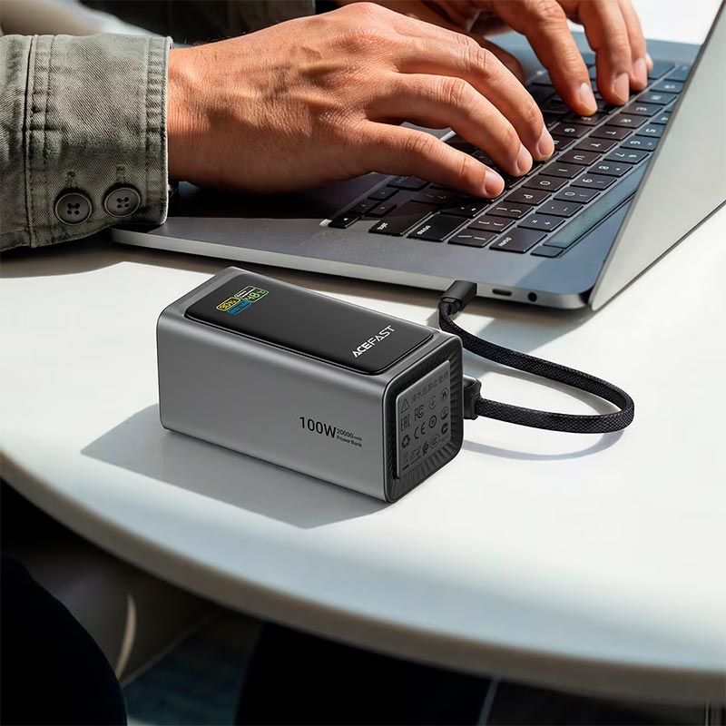 УМБ AceFast fast charging power bank with cable and TFT display M33 20000mAh |1USB/1Type-C, PD/QC, 100W/3A| black (6974316286363) Черный на картинке №8