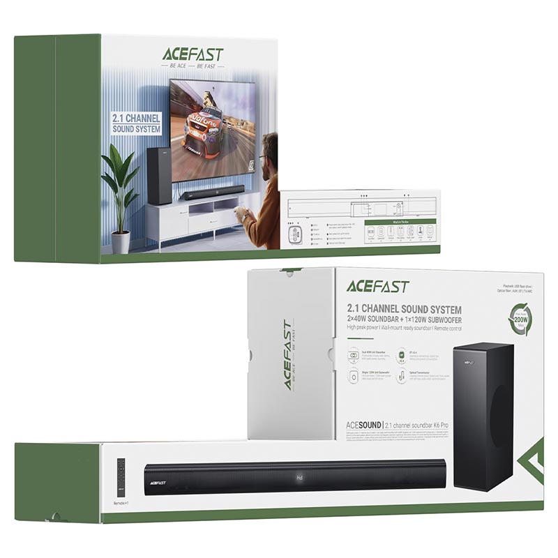 Акустика ACEFAST K6 Pro 2.1 channel sound system |BT5.4, 200W, USB/AUX/TV ARC| black (6974316286592) Черный на картинке №3