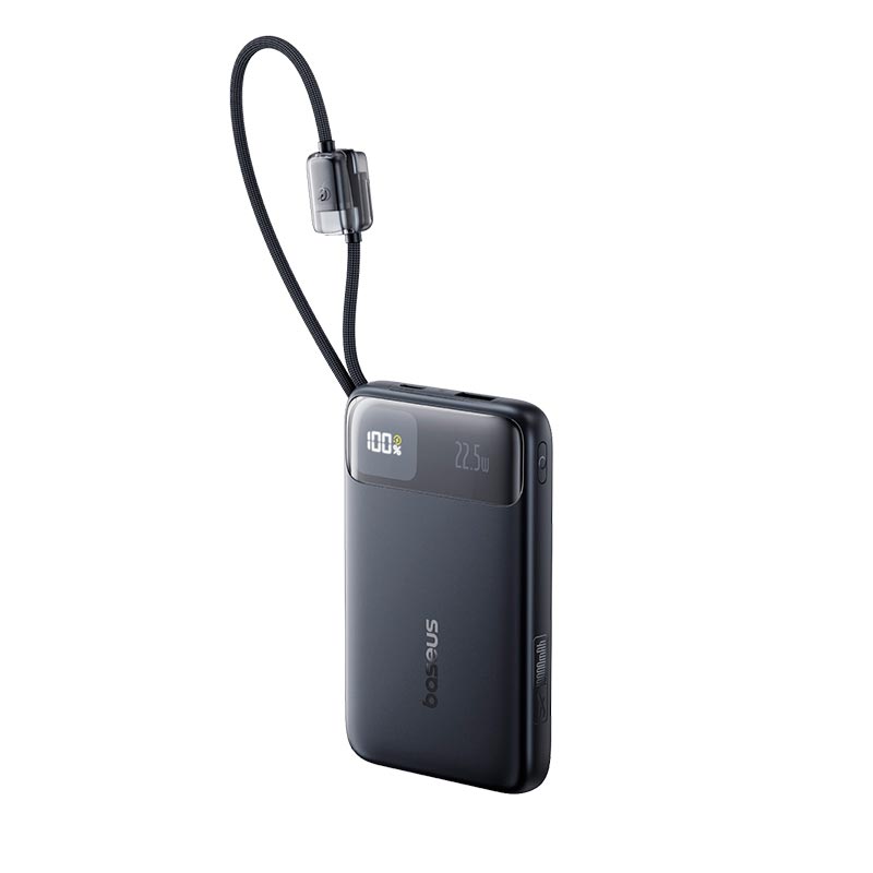 УМБ Baseus EnerFill Digital Display Power Bank with Dual Built-in Cables FC11 10000mAh |1USB/1Type-C, 22.5W/3A, PD/QC| black (E0027R04) Черный на картинке №1