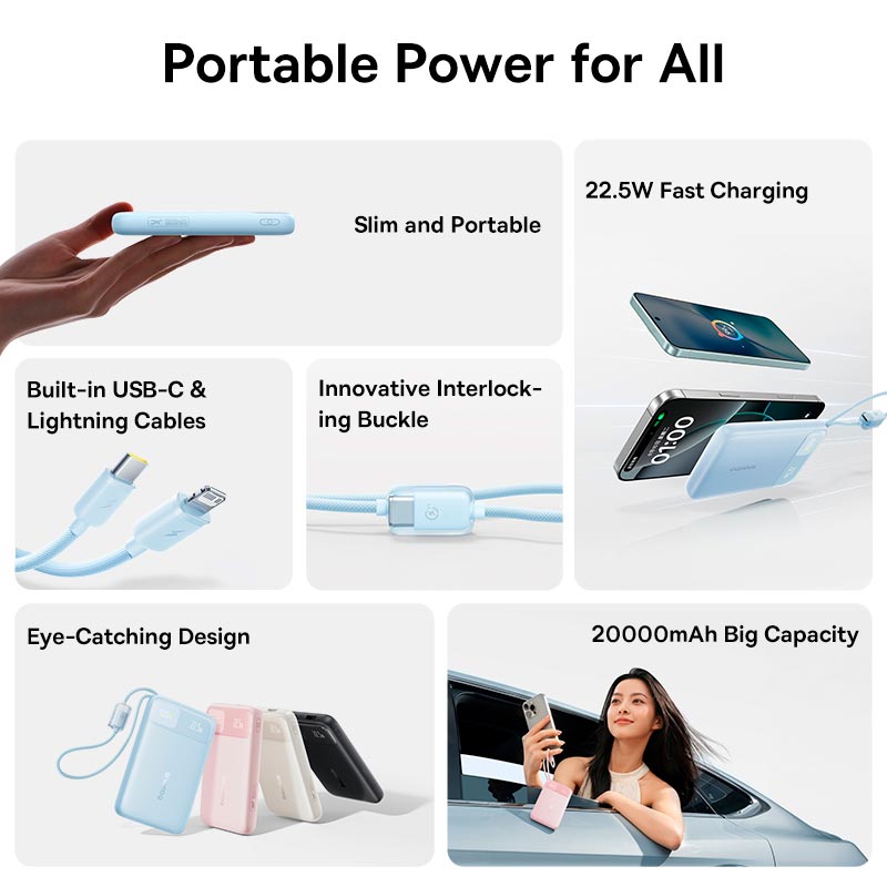 УМБ Baseus EnerFill Digital Display Power Bank with Dual Built-in Cables FC11 10000mAh |1USB/1Type-C, 22.5W/3A, PD/QC| black (E0027R04) Черный на картинке №10
