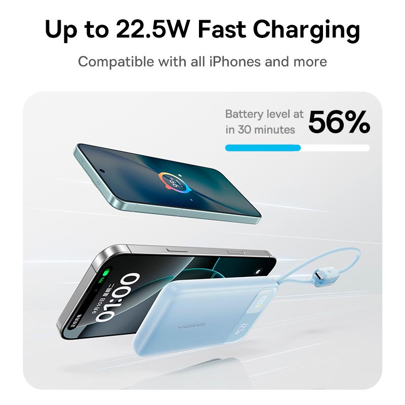 УМБ Baseus EnerFill Digital Display Power Bank with Dual Built-in Cables FC11 10000mAh |1USB/1Type-C, 22.5W/3A, PD/QC| black (E0027R04) Черный на картинке №3