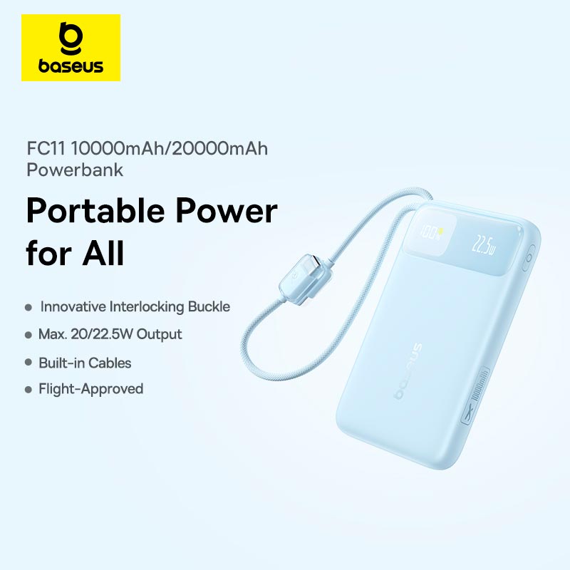 УМБ Baseus EnerFill Digital Display Power Bank with Dual Built-in Cables FC11 10000mAh |1USB/1Type-C, 22.5W/3A, PD/QC| black (E0027R04) Черный на картинке №9