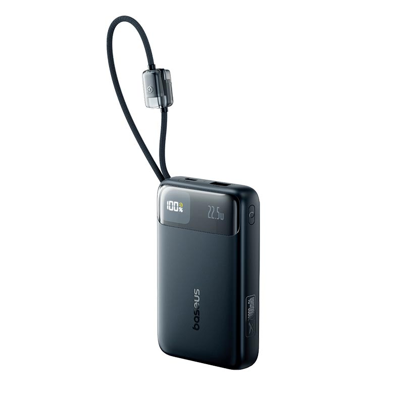 УМБ Baseus EnerFill Digital Display Power Bank with Dual Built-in Cables FC11 20000mAh |1USB/1Type-C, 22.5W/3A, PD/QC| black (E0027S04) Черный на картинке №1