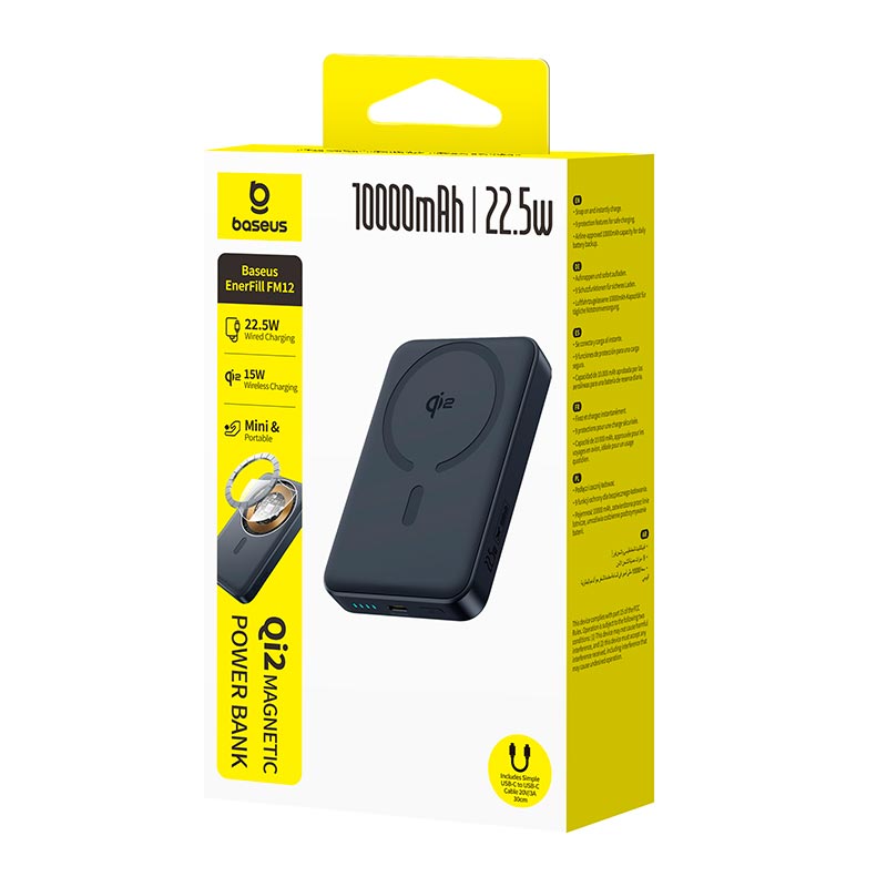 УМБ Baseus EnerFill Qi2 Magnetic Power Bank FM12 10000mAh |1Type-C, 22.5W/3A, PD/QC| black (E0028500) Черный на картинке №19
