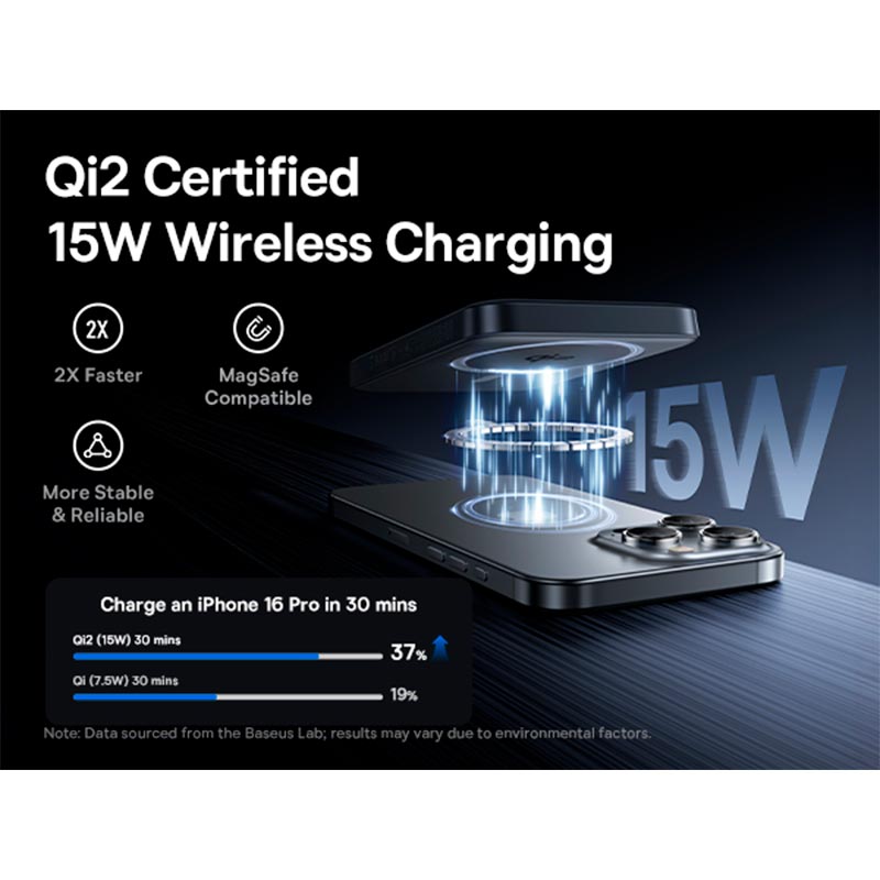 УМБ Baseus EnerFill Qi2 Magnetic Power Bank FM12 10000mAh |1Type-C, 22.5W/3A, PD/QC| black (E0028500) Черный на картинке №7