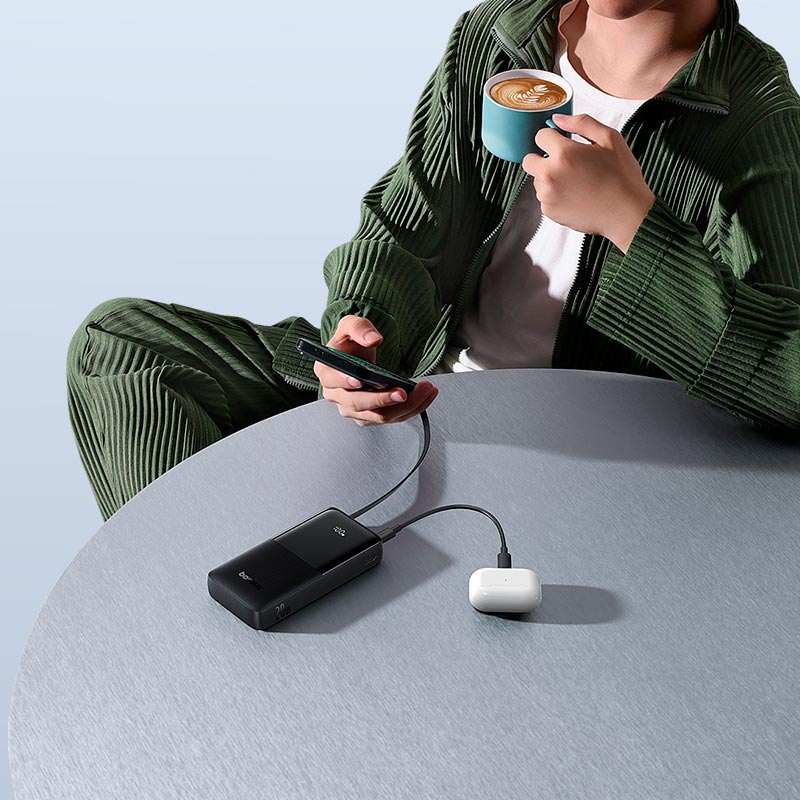 УМБ Baseus Bipow 2 Digital Display Power Bank With Built-in USB-C Cable 20000mah |1USB/1Type-C, 20W/3A, PD/QC| black (P10077101113-01) Черный на картинке №11