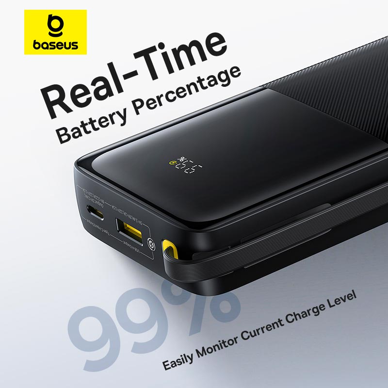 УМБ Baseus Bipow 2 Digital Display Power Bank With Built-in USB-C Cable 20000mah |1USB/1Type-C, 20W/3A, PD/QC| black (P10077101113-01) Черный на картинке №12