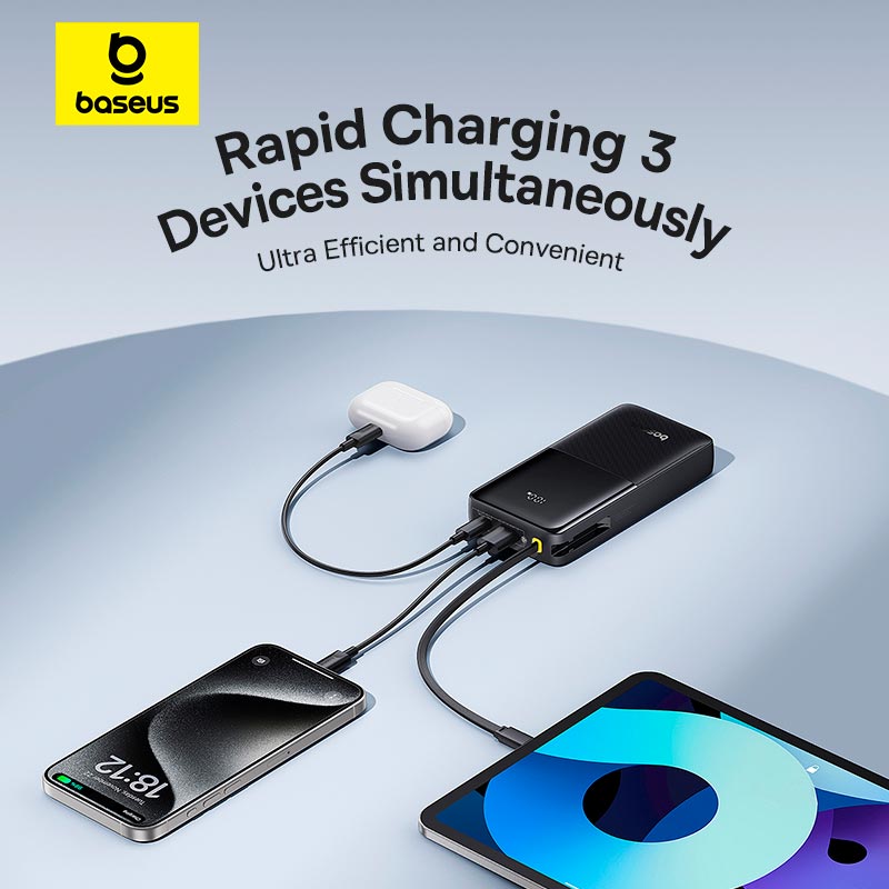 УМБ Baseus Bipow 2 Digital Display Power Bank With Built-in USB-C Cable 20000mah |1USB/1Type-C, 20W/3A, PD/QC| black (P10077101113-01) Черный на картинке №5