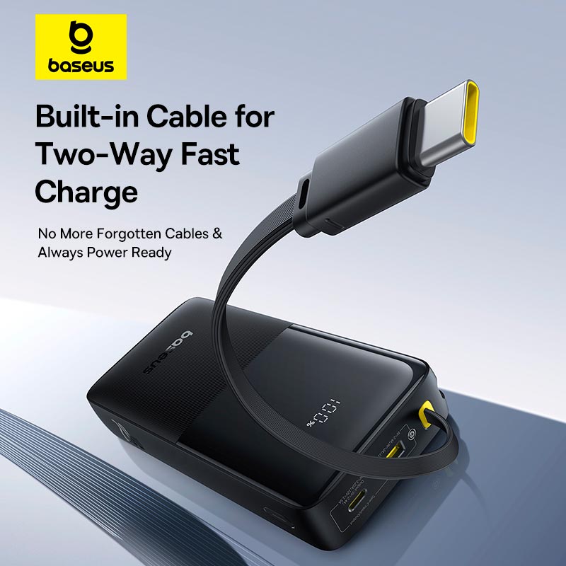 УМБ Baseus Bipow 2 Digital Display Power Bank With Built-in USB-C Cable 20000mah |1USB/1Type-C, 20W/3A, PD/QC| black (P10077101113-01) Черный на картинке №8