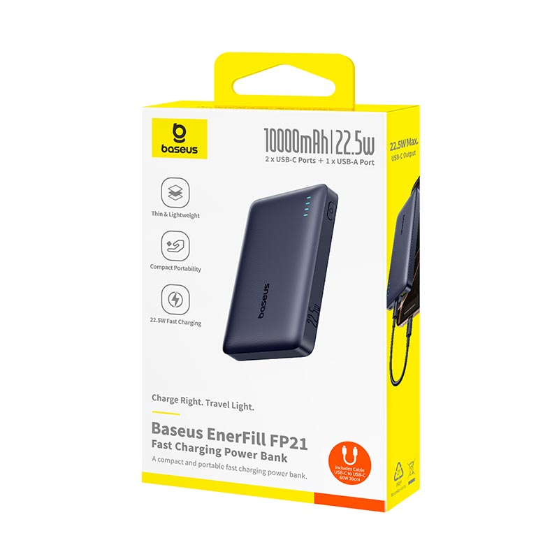 УМБ Baseus EnerFill Power Bank FP21 10000mAh |2Type-C/1USB, 22.5W/3A, PD/QC| black (P1008210D123-00) Черный на картинке №13