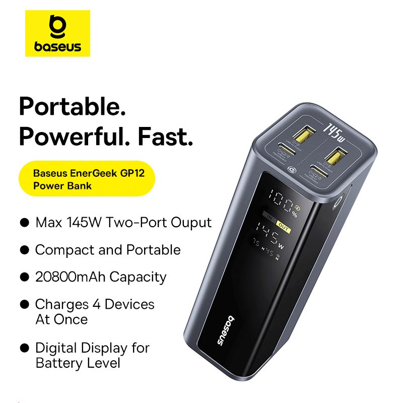 УМБ Baseus EnerGeek GP12 Fast Charging Power Bank with Digital Display 20800mAh |2USB/2Type-C, 145W/3A, PD/QC| black (P10082109813-00) Черный на картинке №10