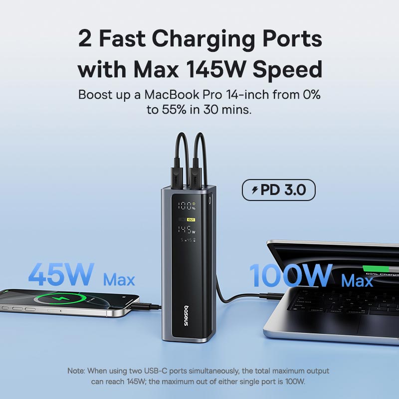 УМБ Baseus EnerGeek GP12 Fast Charging Power Bank with Digital Display 20800mAh |2USB/2Type-C, 145W/3A, PD/QC| black (P10082109813-00) Черный на картинке №11