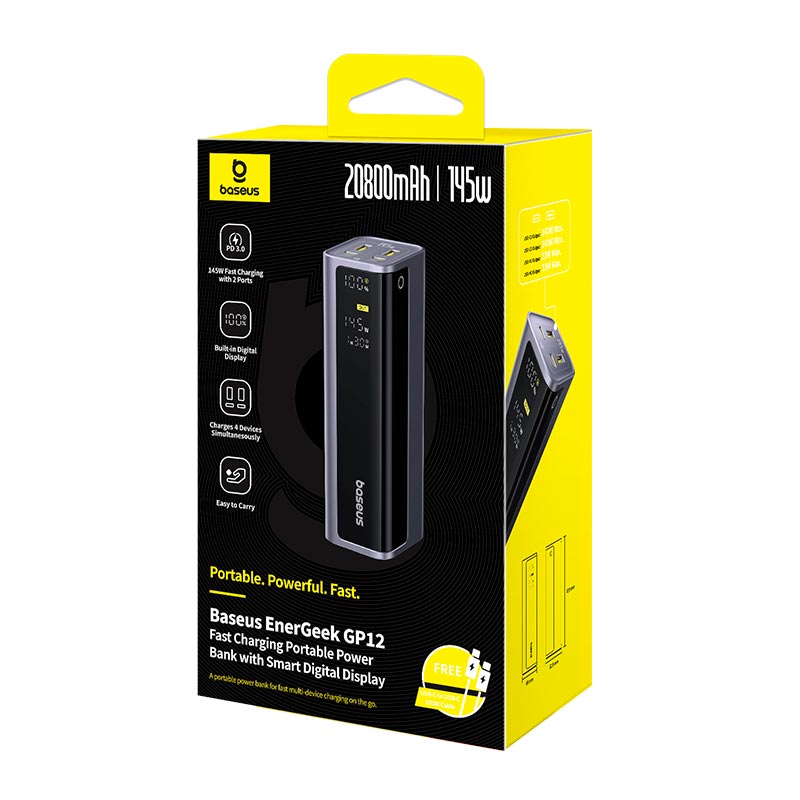 УМБ Baseus EnerGeek GP12 Fast Charging Power Bank with Digital Display 20800mAh |2USB/2Type-C, 145W/3A, PD/QC| black (P10082109813-00) Черный на картинке №3