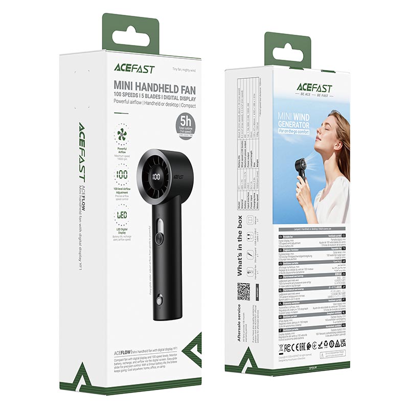 Портативный вентилятор Acefast mini handheld fan with digital display YF1 |3 spped, 1.5-5h| black (6974316286653) Черный на картинке №3