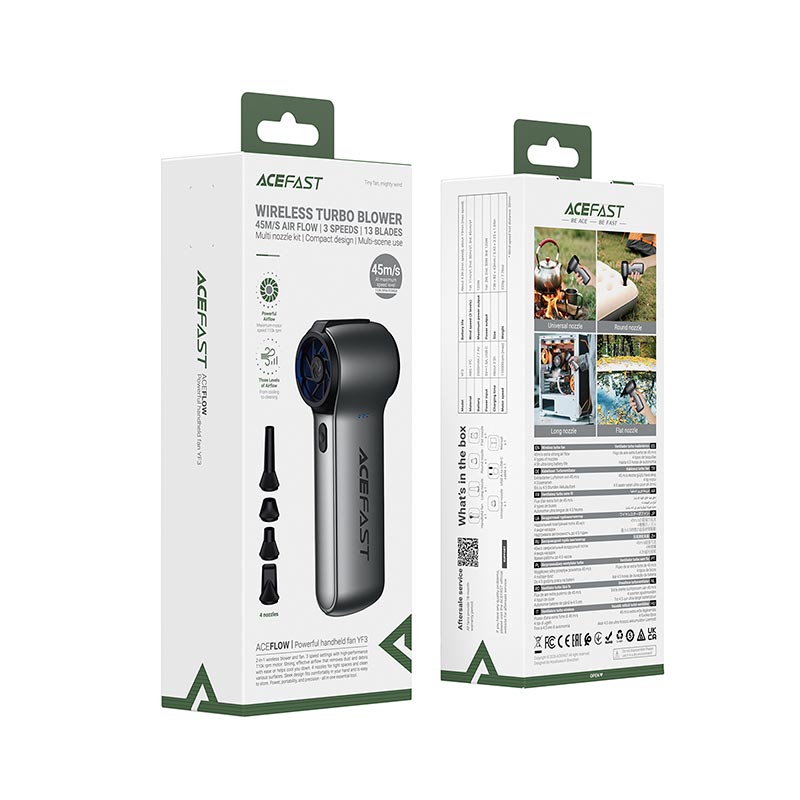 Портативный вентилятор Acefast powerful handheld fan YF3 |3 speed, 19min-4.5h| grey (6974316286714) Серый на картинке №3