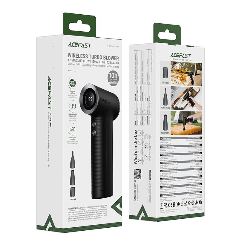 Портативный вентилятор Acefast powerful handheld fan with digital display YF4 |38min-10h| black (6974316286677) Черный на картинке №3