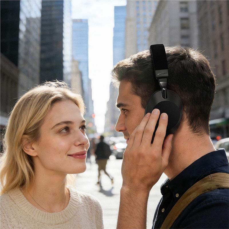 Наушники Acefast hybrid ANC wireless headset H14 |BT6.0, 50/80H, AUX, App| black (6974316286264) Черный на картинке №3
