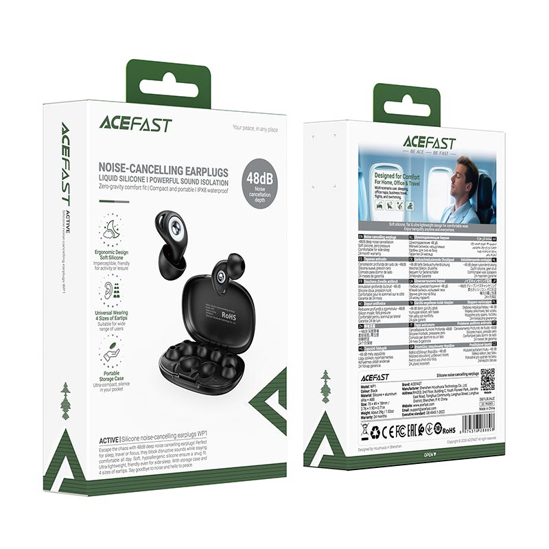 Беруши Acefast silicone noise-cancelling earplugs WP1 | -48dB, ipx8| black (6974316286608) Черный на картинке №3