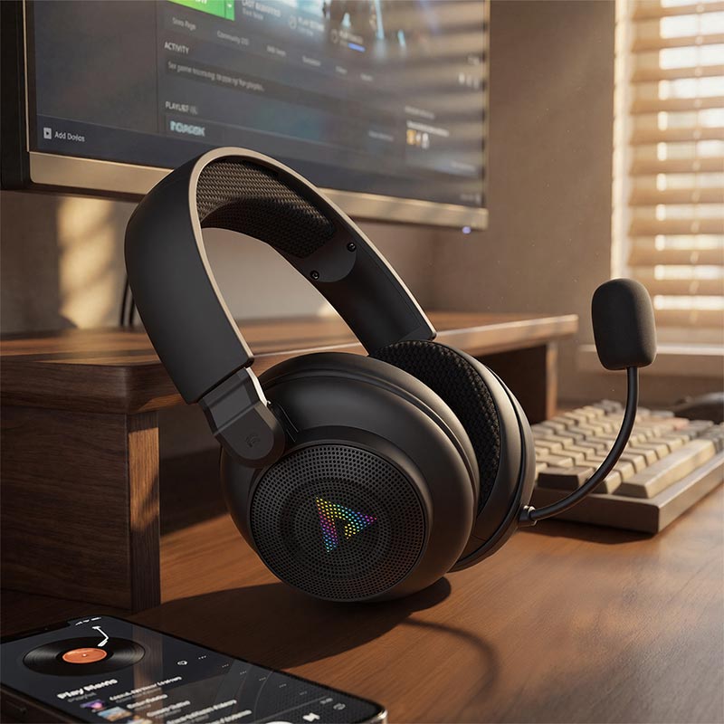 Наушники Acefast RGB gaming wireless headset H15 |BT6.0/2.4G/AUX, 60/80H| black (6974316286424) Черный на картинке №2