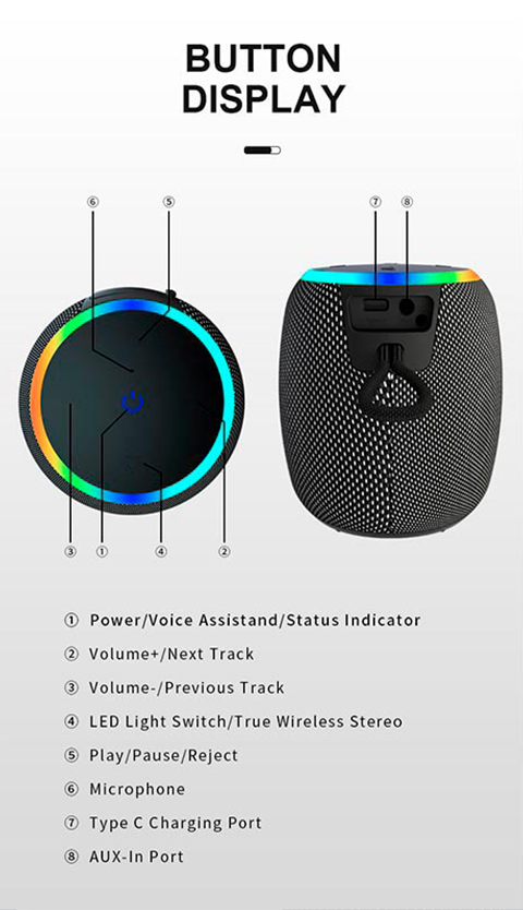 Блютуз колонка Xdobo BMTL Rainbow 15W | IPX7 BT5.3 TWS AUX TWS10h | Black Фото №4