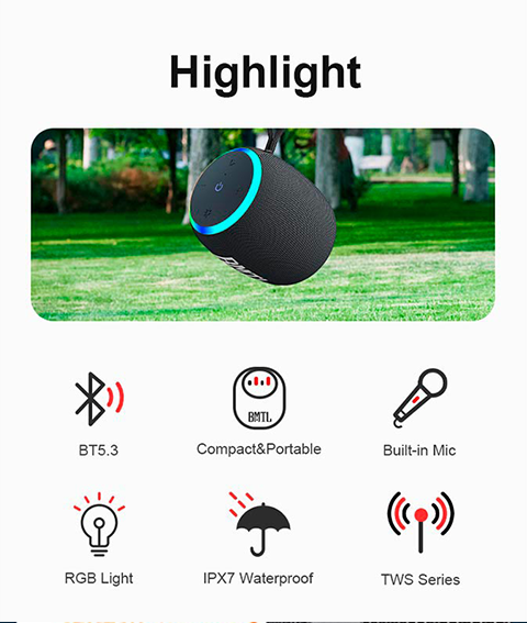 Блютуз колонка Xdobo BMTL Rainbow 15W | IPX7 BT5.3 TWS AUX TWS10h | Black Фото №6