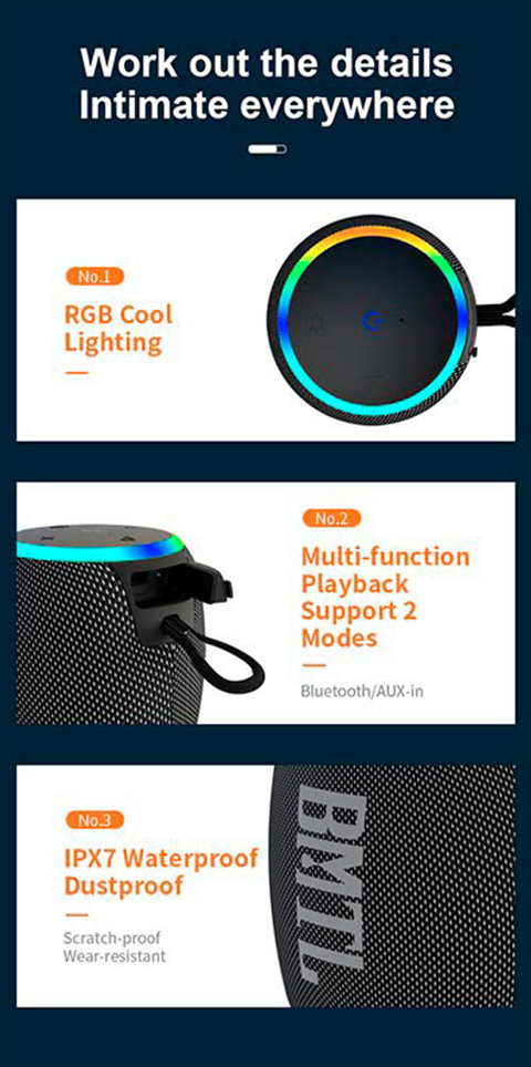 Блютуз колонка Xdobo BMTL Rainbow 15W | IPX7 BT5.3 TWS AUX TWS10h | Black Фото №7