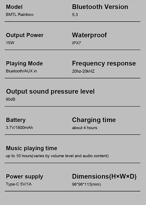 Блютуз колонка Xdobo BMTL Rainbow 15W | IPX7 BT5.3 TWS AUX TWS10h | Black Фото №9