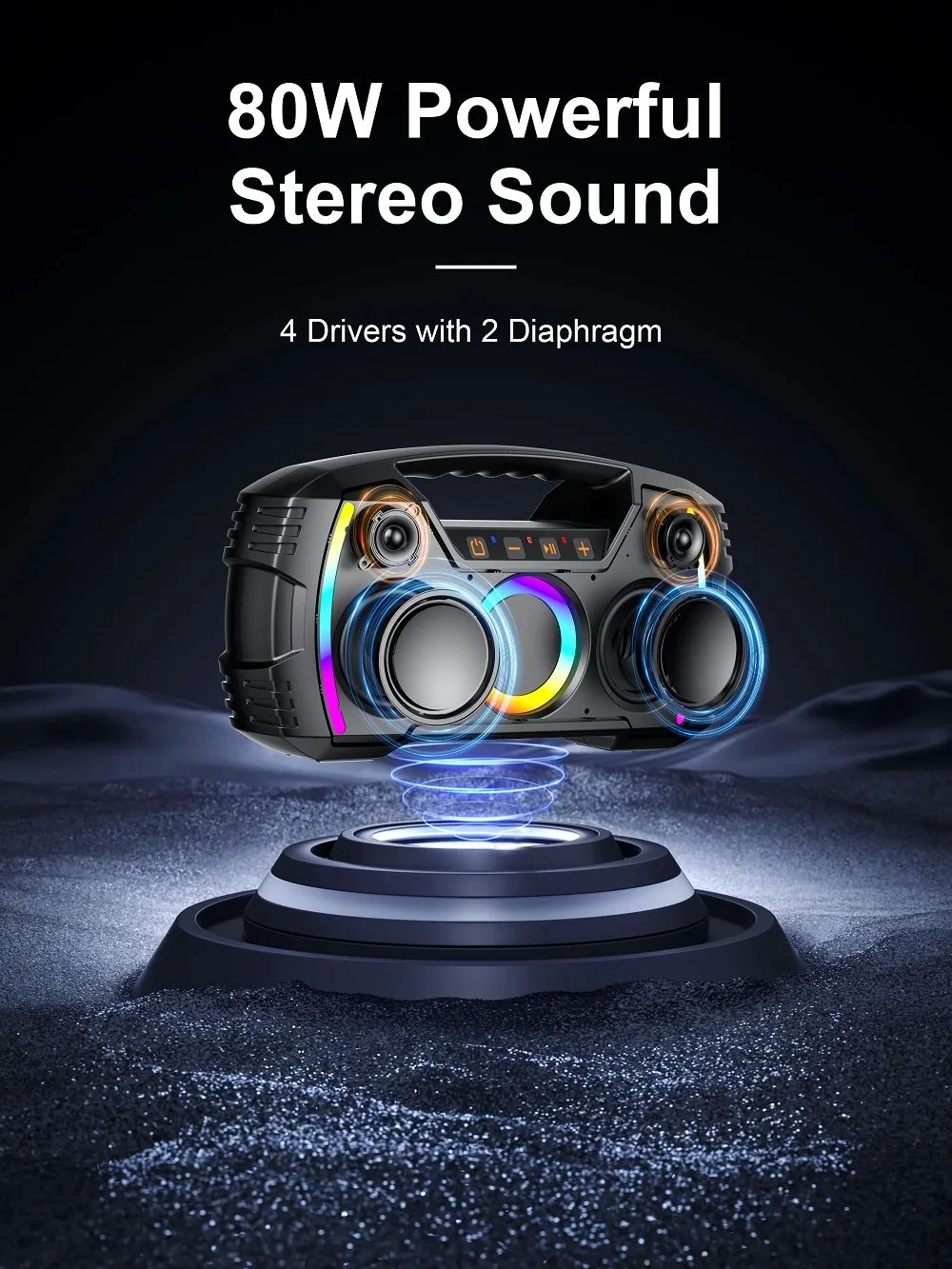 XDOBO Sinoband Blade 1974 80W Bass Power Wireless Speaker | IPX7 | BT5.3 | TWS | AUX/TF | 20h | RGB Фото №3