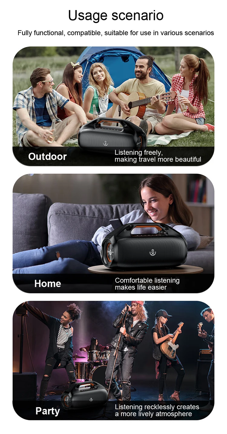 Акустика Xdobo Kungfu IPX7 |BT5.3, 160W, TWS, USB/AUX, 20h| Black Фото №11