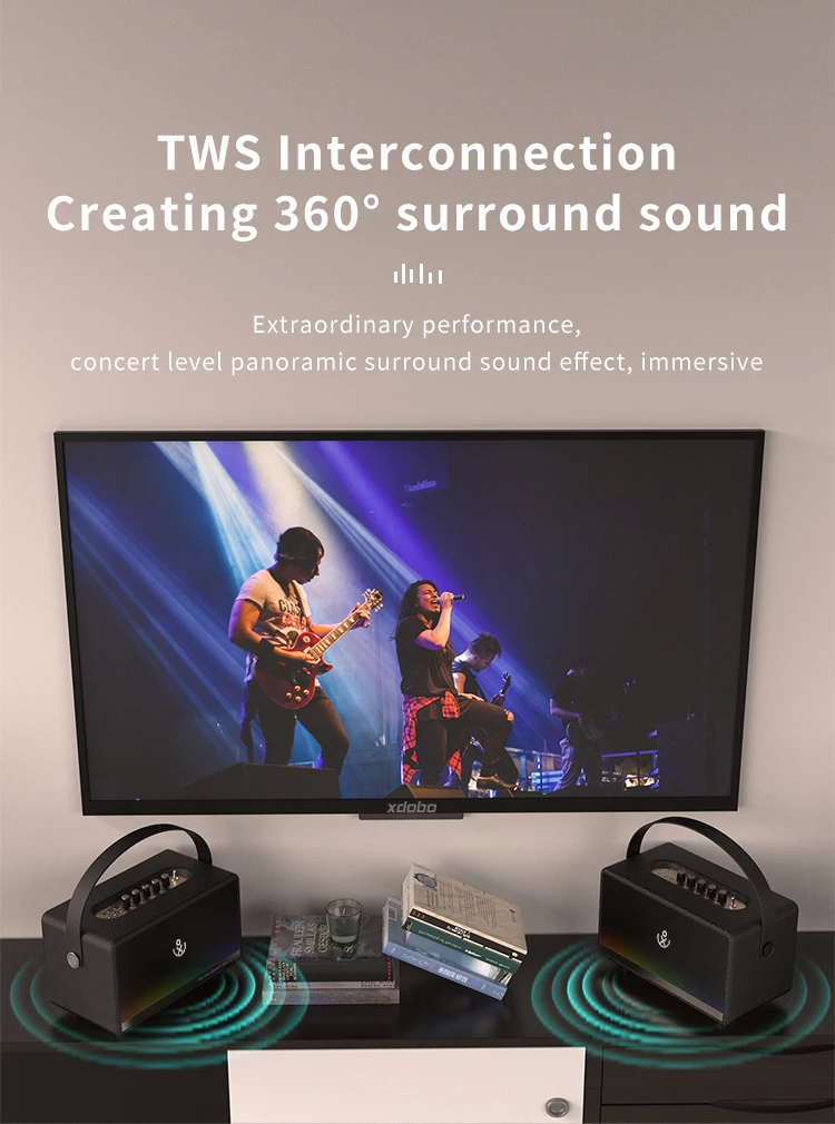 Ретро акустика караоке Xdobo Mirage |BT5.3, 130W, TWS, USB/AUX, 12h| Black Фото №7