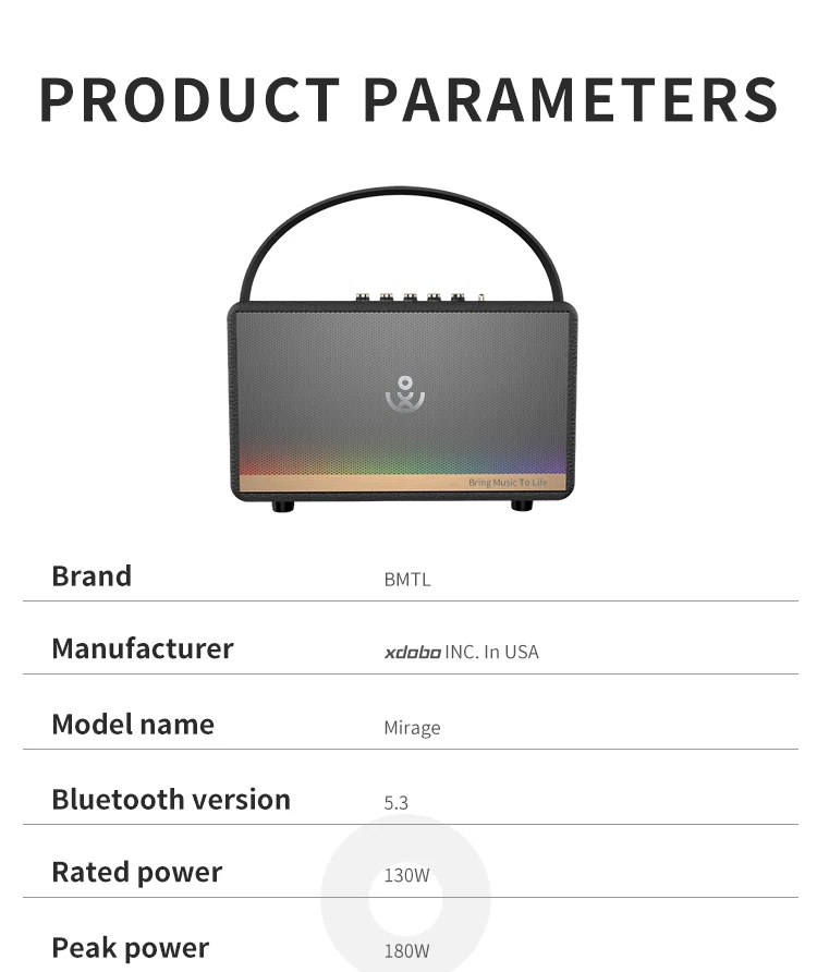 Ретро акустика караоке Xdobo Mirage |BT5.3, 130W, TWS, USB/AUX, 12h| Black Фото №9